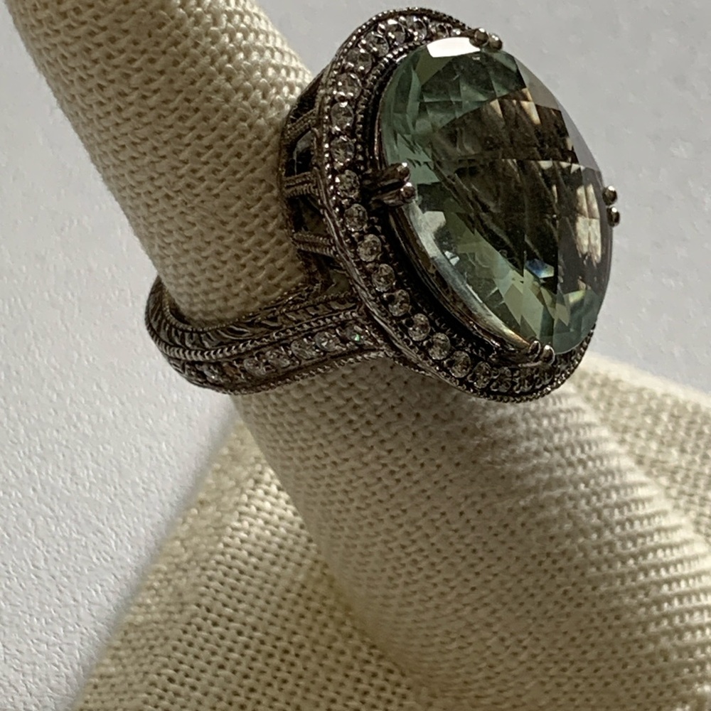 **Vintage-Style Sterling Silver & Green Topaz Statement Ring**Size 5.5